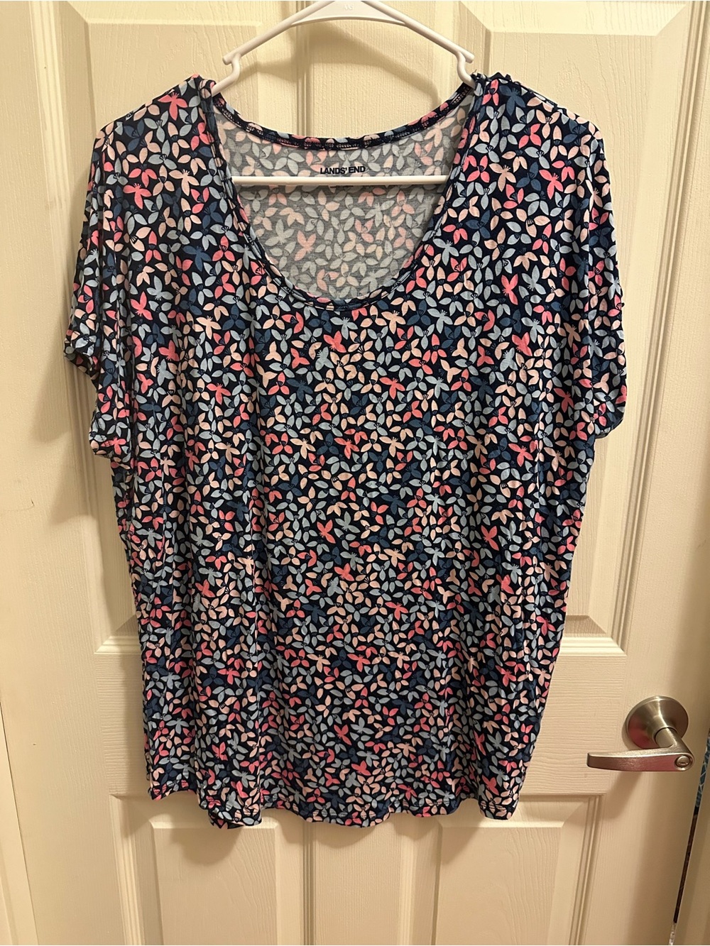 Lands' End Navy Scoop Neck Tee with Pink, Light Blue & Cream Floral Petals
